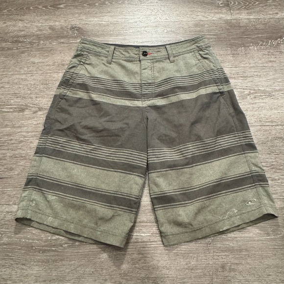 ONeill Shorts‎ Mens 32 Gray Stripe 11" Lightweight Hybrid Surf Skate Swim Trunks - Picture 1 of 13